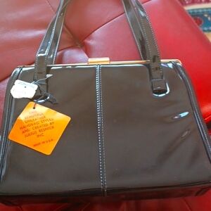Vintage Julius Resnick (JR USA) Patent Vegan Leather purse, black, NEW old stock